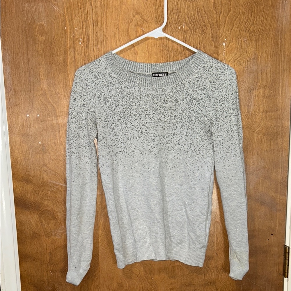 Express Gray Crew Neck Sweater with Sparkle Detail